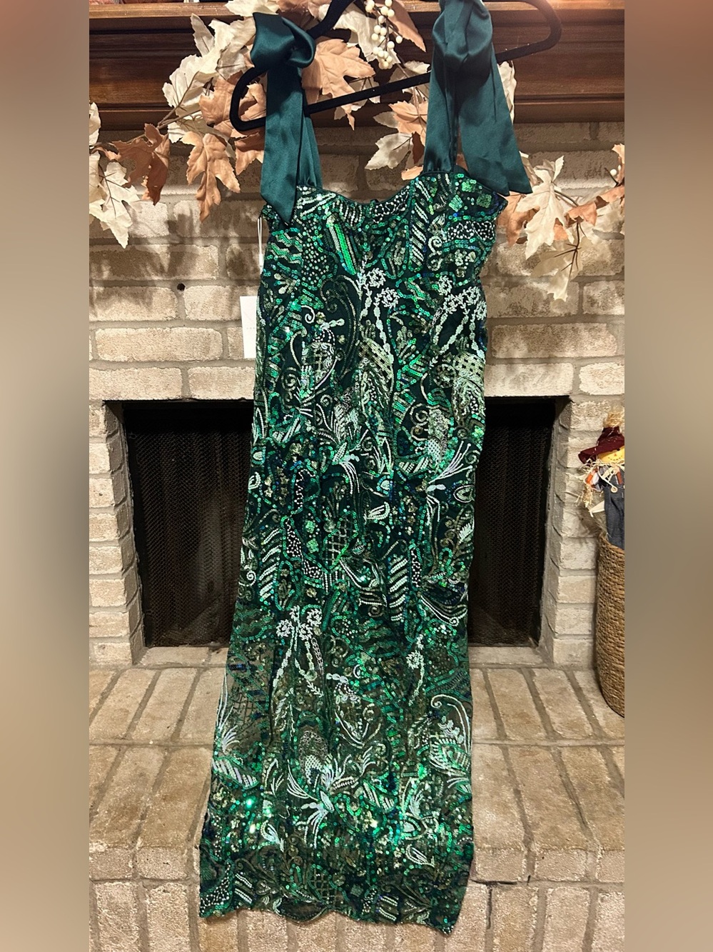 Endless Rose Emerald Green Sequin Maxi Dress EUC